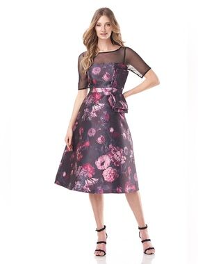 NWT Kay Unger Julianna cocktail midi dress size 10 Floral print on mikado